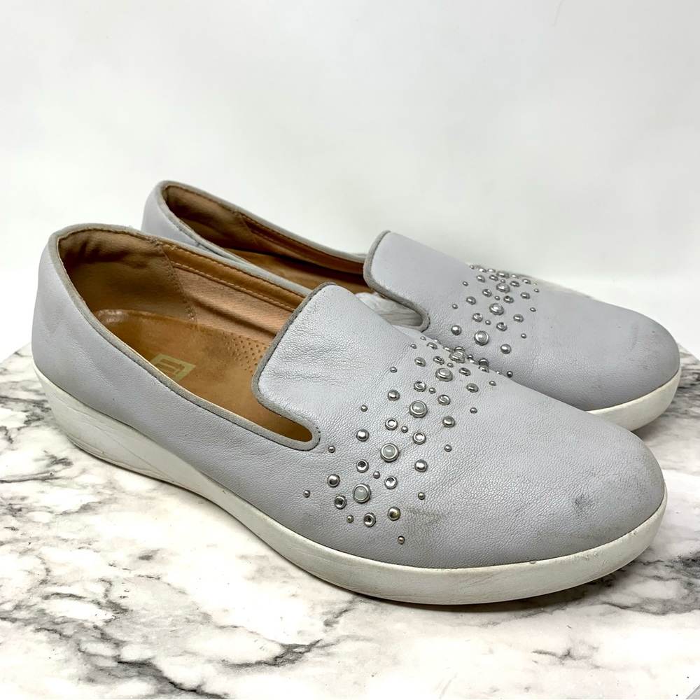 FitFlop Audrey Pearl Stud Gray Comfort Casual Loafer 8.5 Classic Comfy Neutral - Picture 16 of 16